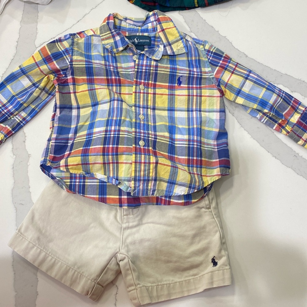 Ralph Lauren Plaid Shirt and Khaki Shorts Outfit